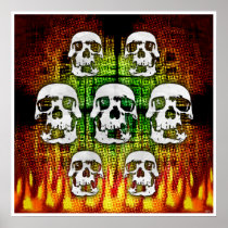 Läskiga Halloween skallar Print