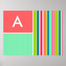 Laxrosor & görad randig Seafoam grönt; Randar Posters