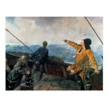 Leif Eriksson siktar landar i Amerika, 1893 Vykort