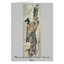 Leka med en docka vid Okumura, Masanobu Ukiyoe Hälsningskort