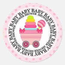 Leksaker och rosa baby shower för tågbil rund klistermärke
