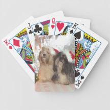 Lhasa Apso julhund som leker kort Spel Kort