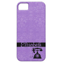Lila Fleur De Lis Damast med antikviteten ringer iPhone 5 Cases