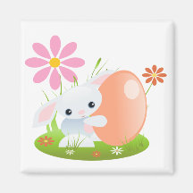 Lite baby med hjärtfelkanin med blommor magneter