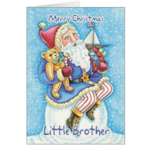 Lite broderjulkort med gulliga Santa och