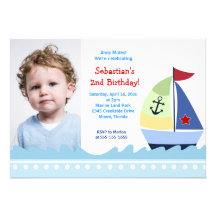 Lite födelsedag 5x7 för skepparesegelbåt*PHOTO* Personliga Tillkännagivanden