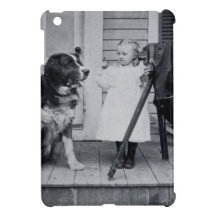 Lite fotograf och henne St Bernard vintage