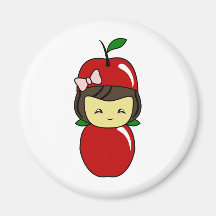 Lite Kawaii Apple flicka Magneter För Kylskåp