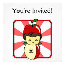 Lite Kawaii Apple pojke med frö Skräddarsydda Inbjudan