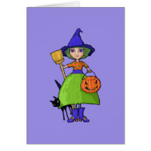 Lite noterar häxan purpurfärgade Halloween kortet