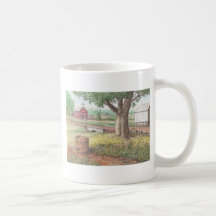 Lite rött skola huset kaffe kopp