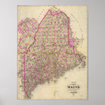 Lithographed karta av Maine Posters