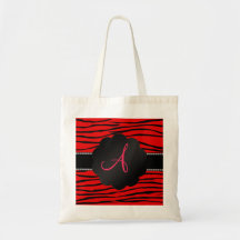 Ljus röd zebra ränder för Monogram Tote Bags