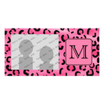 Ljus rosa Monogram. för Leopardtryckanpassningsbar Skräddarsydda Fotokort