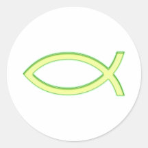Ljusa Ichthus - kristet fisksymbol - - grönt Runda Klistermärken