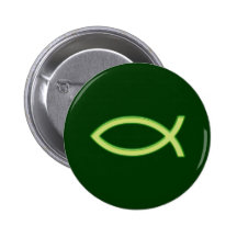 Ljusa Ichthus - kristet fisksymbol - - grönt Knapp Med Nål