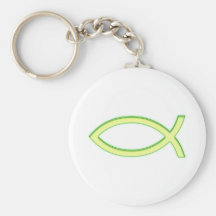 Ljusa Ichthus - kristet fisksymbol - - grönt Nyckel Ring