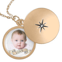 Locket för runda för kärlekRibbon_Your foto Halsband