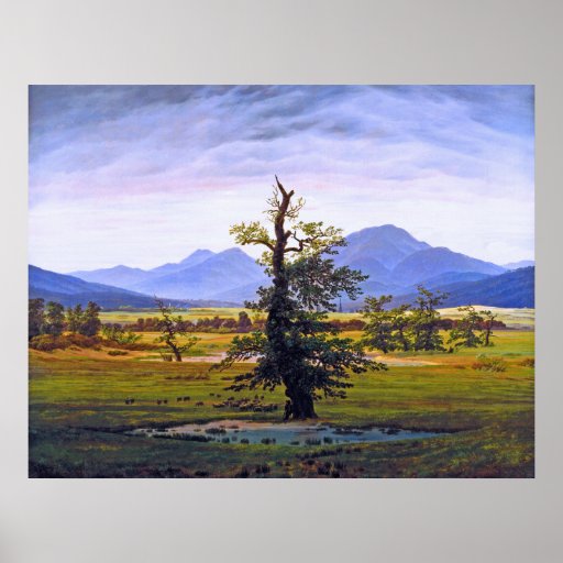 Lone träd av Caspar David Friedrich - stort tryck Print