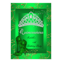 Look för glitter för grönt för Quinceañera 15th pa Individuella Inbjudningskort