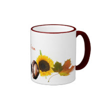 Löv, ekollonar och solrosor kaffe mugg