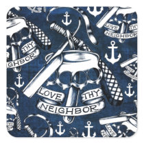 Love thy Neighbors retro Tattoo pattern in navy. klistermärken