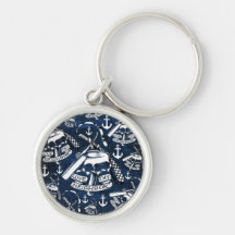 Love thy Neighbors retro Tattoo pattern in navy. Keychains