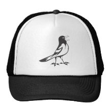 Lycklig Baltimore Oriole fågel i svartvitt Keps