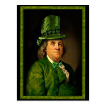 Lyckliga Ben Franklin som inramas för st patrick's Vykort