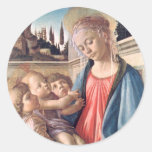 Madonna & barn, två änglar, Botticelli Rund Klistermärke