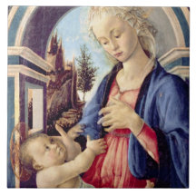 Madonna och barn (panel) 2 kakelplatta av kerami