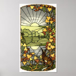 Målat glass med räven och solen posters