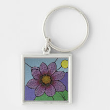 Målat glassblomma Keychain Nyckel Ringar