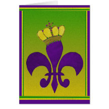 Mardi Gras krönade lila fleur de lis kort