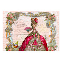 Marie Antoinette i shock rosa med rosa ros Visitkort Mallar