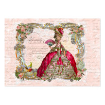 Marie Antoinette i shock rosa med rosa ros Visitkort Mallar