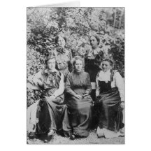 Marie Sklodowska Curie med henne fyra studenter Hälsnings Kort