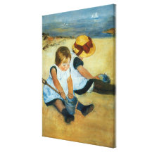 Mary Cassatts barn på stranden (1884) Sträckt Kanvastryck
