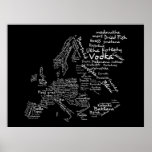 Matkarta av Europa (svarten) Affisch