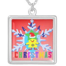 ♫♥Merry X-Mas Höna-Santa roligt silver Necklace♥♪ Anpassningsbar Halsband
