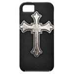 Metallisk crucifix på svart läder iPhone 5 cover