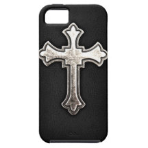 Metallisk crucifix på svart läder iPhone 5 cover