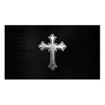 Metallisk crucifix på svart läder visitkort