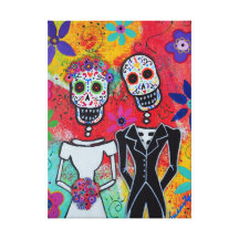 Mexicansk gifta sig Pareja diameter de los muertos Sträckt Kanvastryck
