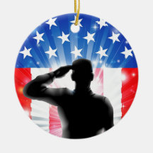 Militär soldat för US-flagga som saluterar i silho Juldekoration