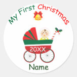 Min första jul rund klistermärke