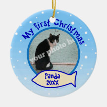 Min första prydnad för katt för julpersonligfoto julgranskula