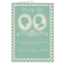 Mint Chevron & Script Wedding Thank You Cards