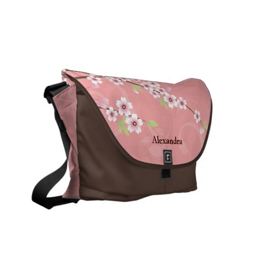 Mjuk rosa körsbärsröd blommar messenger bag