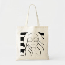 Mode hänger lös svartvita randar tote bag